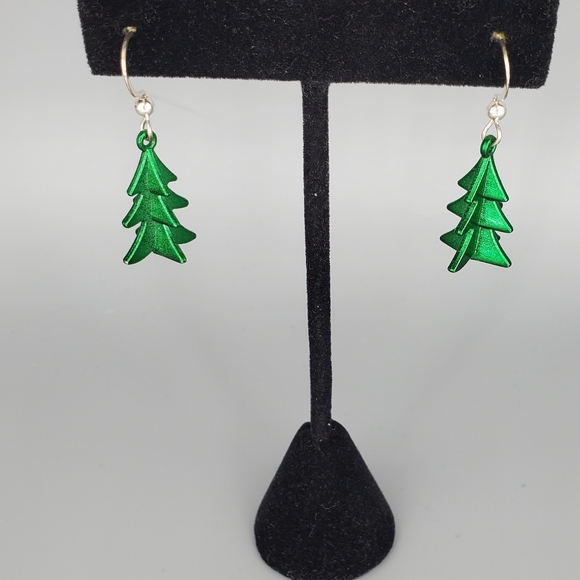 Green Christmas Holiday Pine Tree Earrings - Picture 1 of 8